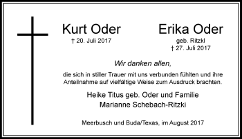 Todesanzeige von Erika und Kurt Oder von Rheinische Post