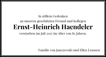 Todesanzeige von Ernst-Heinrich Haendeler von Rheinische Post