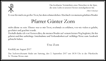 Todesanzeige von Günter Zorn von Rheinische Post