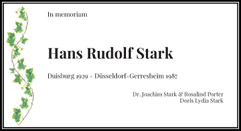 Todesanzeige von Hans Rudolf Stark von Rheinische Post