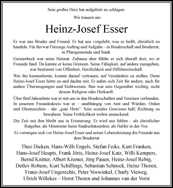 Todesanzeige von Heinz-Josef Esser von Rheinische Post