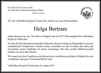 Todesanzeige von Helga Bertram von Rheinische Post