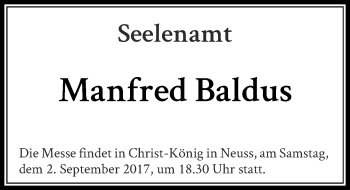 Todesanzeige von Manfred Baldus von Rheinische Post