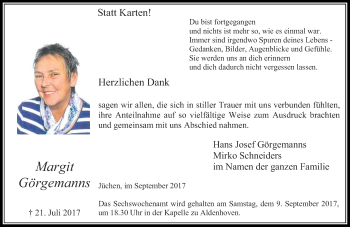 Todesanzeige von Margit Görgemanns von Rheinische Post