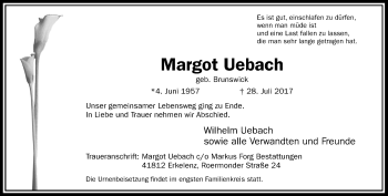 Todesanzeige von Margot Uebach von Rheinische Post