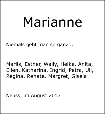 Todesanzeige von Marianne  von Rheinische Post