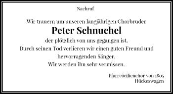 Todesanzeige von Peter Schnuchel von Rheinische Post