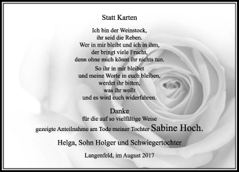 Todesanzeige von Sabine Hoch von Rheinische Post