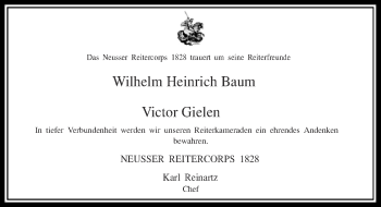 Todesanzeige von Wilhelm Heinrich Baum von Rheinische Post
