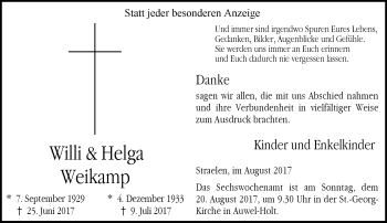 Todesanzeige von Willi und Helga Weikamp von Rheinische Post