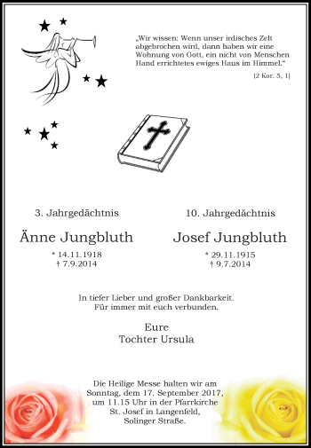 Todesanzeige von Anne und Josef Jungbluth von Rheinische Post