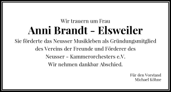 Todesanzeige von Anni Brandt-Elsweiler von Rheinische Post