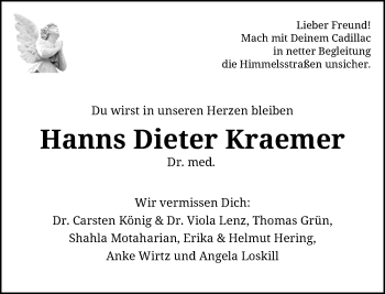 Todesanzeige von Hanns Dieter Kraemer von Rheinische Post