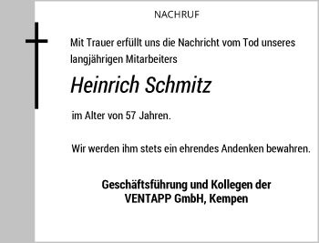 Todesanzeige von Heinrich Schmitz von Rheinische Post