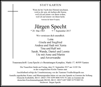 Todesanzeige von Jürgen Specht von Rheinische Post