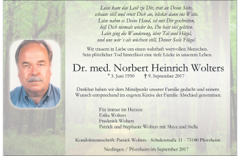 Todesanzeige von Norbert Heinrich Wolters von Rheinische Post