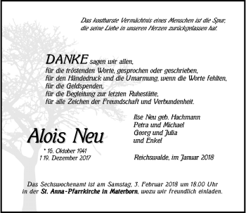 Todesanzeige von Alois Neu von Rheinische Post