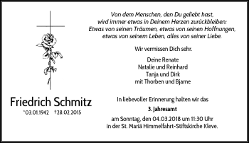 Todesanzeige von Friedrich Schmitz von Rheinische Post