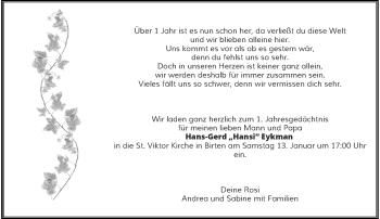 Todesanzeige von Hans-Gerd Eykman von Rheinische Post
