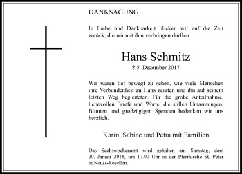Todesanzeige von Hans Schmitz von Rheinische Post