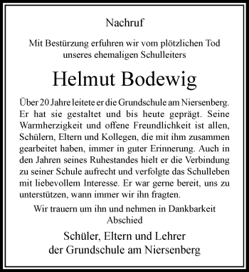 Todesanzeige von Helmut Bodewig von Rheinische Post