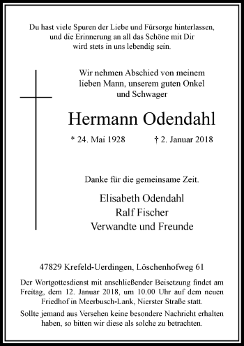 Todesanzeige von Hermann Odendahl von Rheinische Post