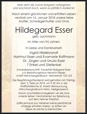 Todesanzeige von Hildegard Esser von Rheinische Post