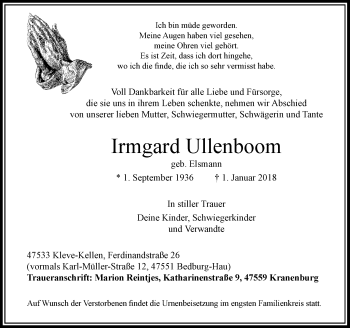 Todesanzeige von Irmgard Ullenboom von Rheinische Post