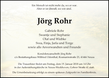 Todesanzeige von Jörg Rohr von Rheinische Post