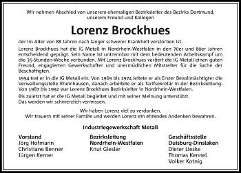 Todesanzeige von Lorenz Brockhues von Rheinische Post