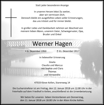 Todesanzeige von Werner Hagen von Rheinische Post