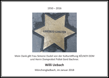 Todesanzeige von Willi Uebach von Rheinische Post
