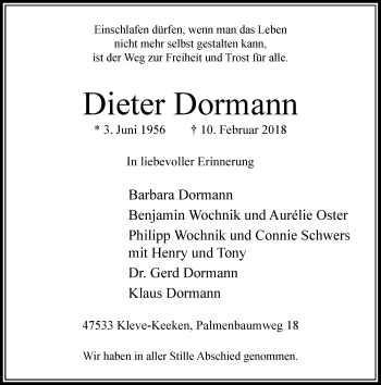 Todesanzeige von Dieter Dormann von Rheinische Post
