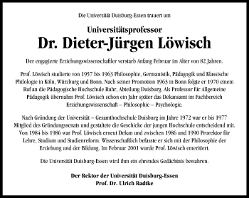 Todesanzeige von Dieter-Jürgen Löwisch von Rheinische Post