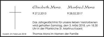 Todesanzeige von Elisabeth und Manfred Monz von Rheinische Post