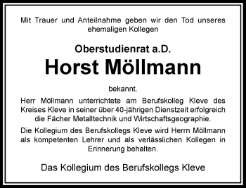 Todesanzeige von Horst Möllmann von Rheinische Post