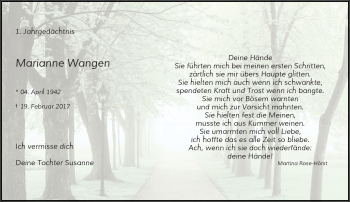 Todesanzeige von Marianne Wangen von Rheinische Post