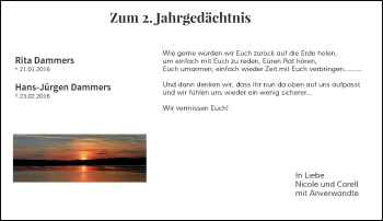 Todesanzeige von Rita und Hans-Jürgen Dammers von Rheinische Post
