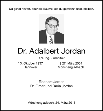 Todesanzeige von Adalbert Jordan von Rheinische Post