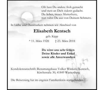 Todesanzeige von Elisabeth Kentsch von Rheinische Post