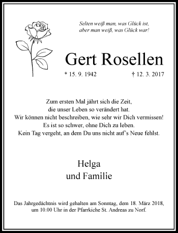 Todesanzeige von Gert Rosellen von Rheinische Post