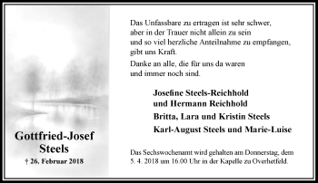 Todesanzeige von Gottfried-Josef Steels von Rheinische Post