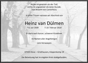 Todesanzeige von Heinz van Dülmen von Rheinische Post