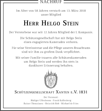 Todesanzeige von Helgo Stein von Rheinische Post