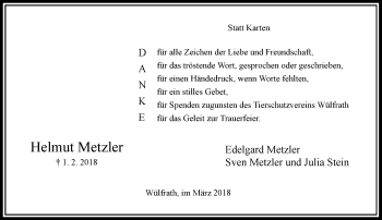 Todesanzeige von Helmut Metzler von Rheinische Post