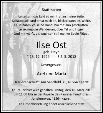Todesanzeige von Ilse Ost von Rheinische Post