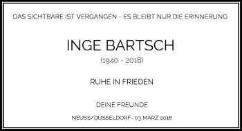 Todesanzeige von Inge Bartsch von Rheinische Post
