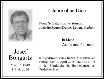 Todesanzeige von Josef Bongartz von Rheinische Post