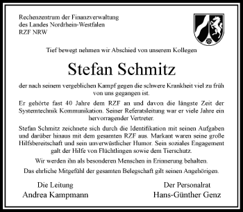Todesanzeige von Stefan Schmitz von Rheinische Post