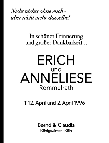 Todesanzeige von Anneliese und Erich Rommelrath von Rheinische Post